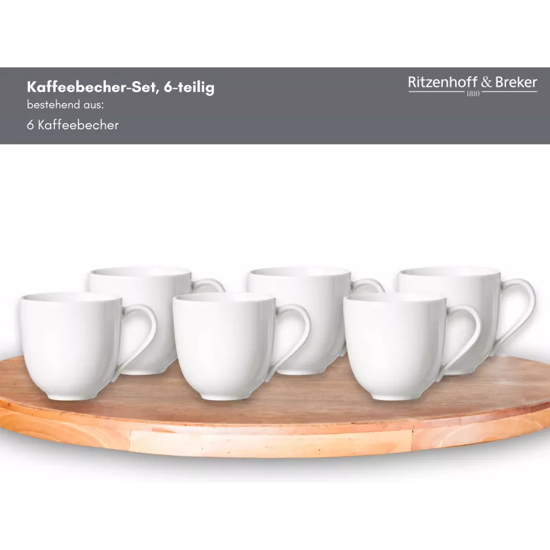 Ritzenhoff & Breker Skagen baltas porcelāna kafijas krūzes 440 ml, 6 gab. komplekts 317329