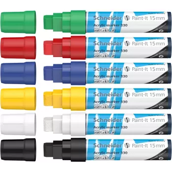 Schneider Paint-It 330 V1 akrila marķieru komplekts, 6 dažādas krāsas, 15 mm šķēpa uzgalis 120396