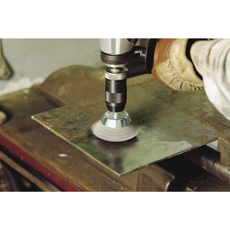 Wolfcraft kausa suka ar 1/4 collu (6,3 mm) kātu, 50 mm mezglotā tērauda stieple, 12500 RPM, modelis 2108000