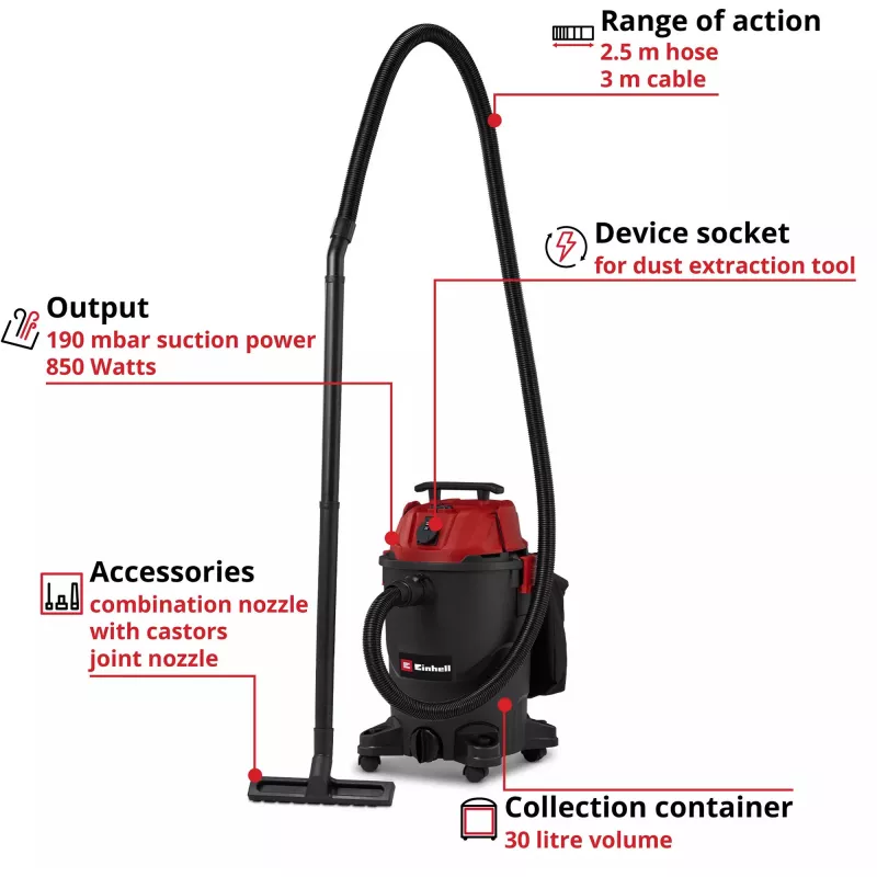 Einhell TC-VC 3055 A mitrā un sausā putekļsūcējs 30 L nerūsējošais tērauds 1500 W 2347430