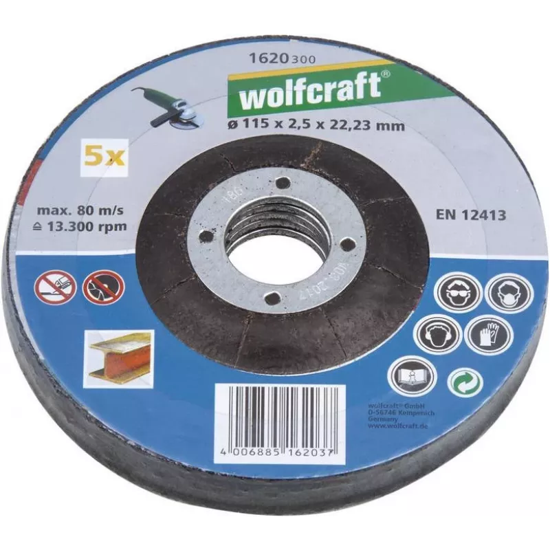 Wolfcraft 1622300 griešanas disks ar iegremdētu centru 125 mm x 22,23 mm x 1,0 mm, 5 gab.