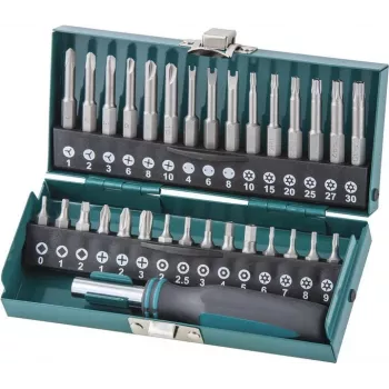 Wolfcraft 31 daļu drošības uzgaļu komplekts ar magnētisko ātrās maiņas turētāju, S2 tērauds, 1/4 inch sešstūra kāts, Phillips, Pozidriv, Torx, drošības Hex, Tri-Wing, Spanner, Torq-Set, Robertson, rievotie 1386000