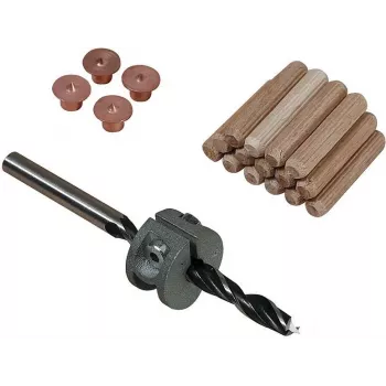 Wolfcraft 8 mm dižskābarža koka dībeļu komplekts ar urbjmašīnas uzgali, dziļuma ierobežotāju un marķieriem (50 dībeļi, 56 gabali) 2917000
