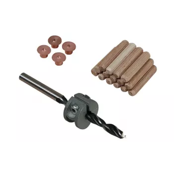 Wolfcraft 8 mm dižskābarža koka dībeļu komplekts ar urbjmašīnas uzgali, dziļuma ierobežotāju un marķieriem (50 dībeļi, 56 gabali) 2917000