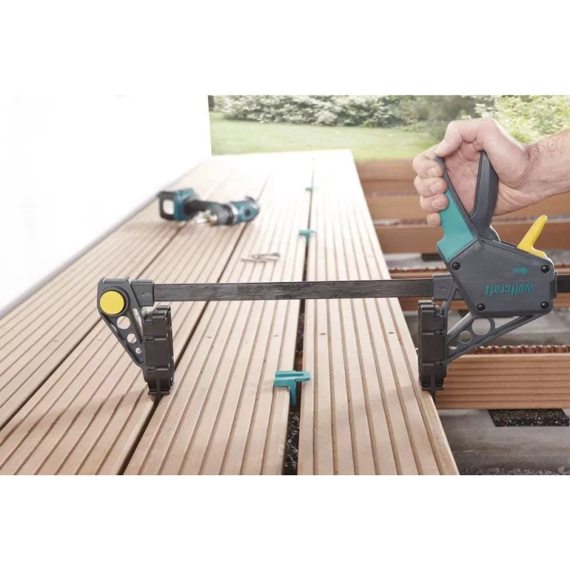 Wolfcraft 6985000 skrūvspīles ar 450 mm iespīlēšanas platumu un 120 kg iespīlēšanas spēku