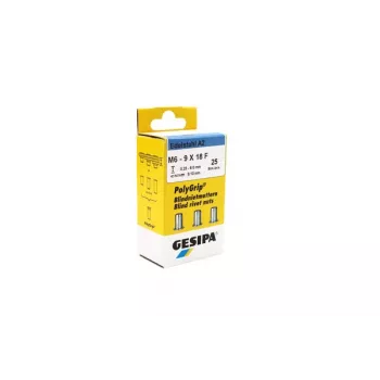 GESIPA PolyGrip® aklo kniedes uzgrieznis M6, nerūsējošais tērauds A2, 9x18mm, 25 gab.