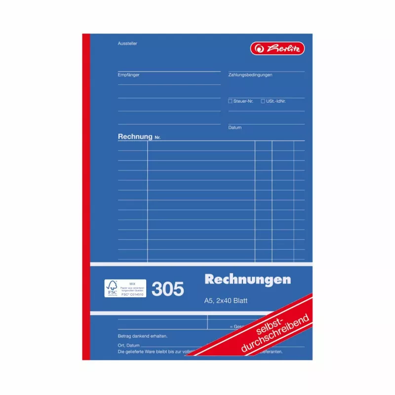 Herlitz rēķinu veidlapu grāmatiņas A5, 2 daļu, bezoglekļa, 4 gab. 300003799