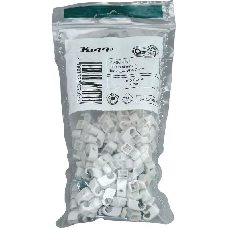 HEINRICH KOPP Nagelschellen kabeļu skavas, kūļa Ø 4-7 mm, pelēkas, 100 gab. 345504087