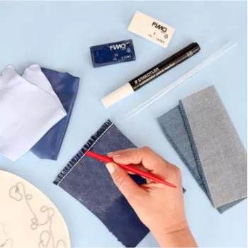FIMO SOFT Jeans Effect modelēšanas māla komplekts, cepamkrāsnī cietējošs, 4 x 25 g (balts, gaiši zils, tumši zils, pelēks) 8025 HTC2