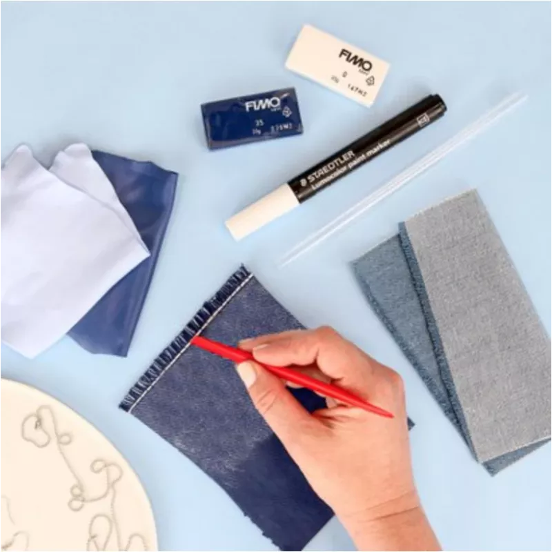 FIMO SOFT Jeans Effect modelēšanas māla komplekts, cepamkrāsnī cietējošs, 4 x 25 g (balts, gaiši zils, tumši zils, pelēks) 8025 HTC2