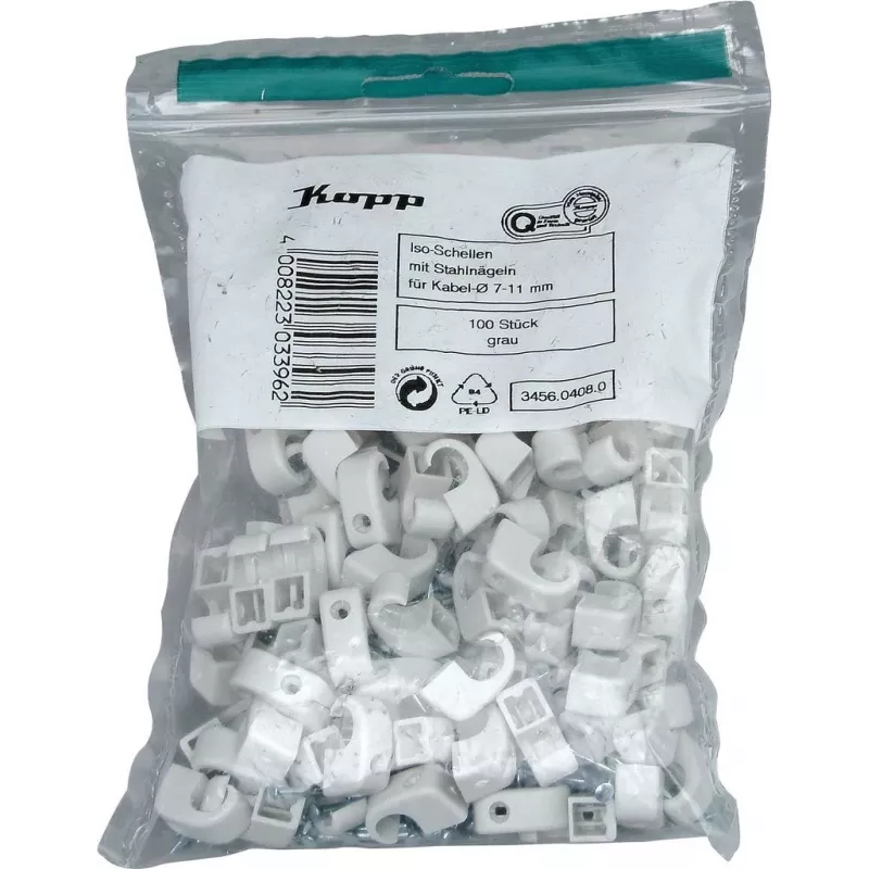 Kopp kabeļu skava ar naglu, saišķa diametrs 7-11 mm, pelēka, 100 gab. 345604080