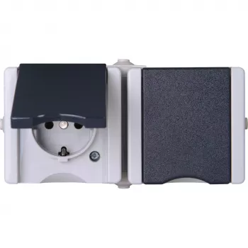HEINRICH KOPP Schuko kontaktligzda 2 ligzdas horizontāla, iepriekš savienota, virsmas montāžas IP44 pelēka 16 A, 250 V (950655000)