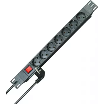 HEINRICH KOPP 19 inch 1U statīva kontaktligzdu bloks 7 vietu Schuko melns 2m kabelis 16A 930705011