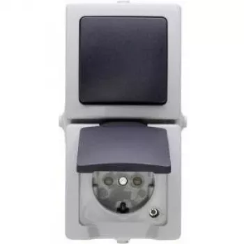 HEINRICH KOPP Nautic pelēks kombinētais slēdzis un kontaktligzda ar atveramu vāciņu, IP44, 250 V, 16 A 138556008