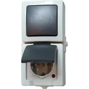 HEINRICH KOPP Nautic pelēks kombinētais slēdzis un kontaktligzda ar atveramu vāciņu, IP44, 250 V, 16 A 138556008