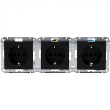 HEINRICH KOPP HK07 KombiQuick 3 ligzdu Schuko kontaktligzda, horizontāla, iebūvējama, melna, 16 A, 250 V, IP20, skrūvju spailes, bez bērnu aizsardzības 133350001