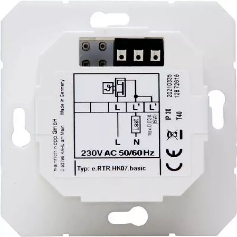 HEINRICH KOPP HK07 Basic elektroniskais istabas termostats, 230V, 50Hz, 0°C līdz 40°C, IP20, tīri balts 296529003