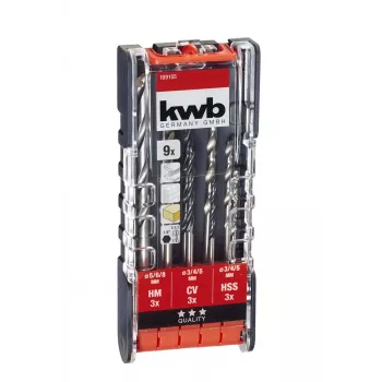 KWB 109155 HSS spirālurbju komplekts, 9 gab., 1,5-6,0 mm, DIN 338, slīpētas, metālam, plastmasai, koksnei