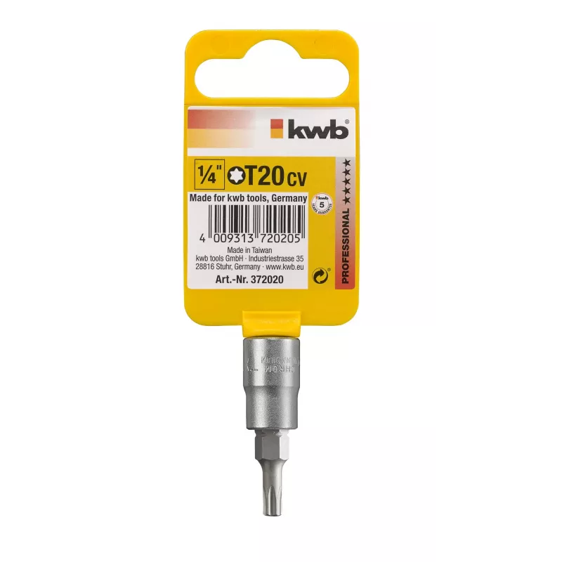 kwb 372020 Torx T20 skrūvgrieža uzgalis, 1/4 inch sešstūra, 25 mm, S2 tērauds