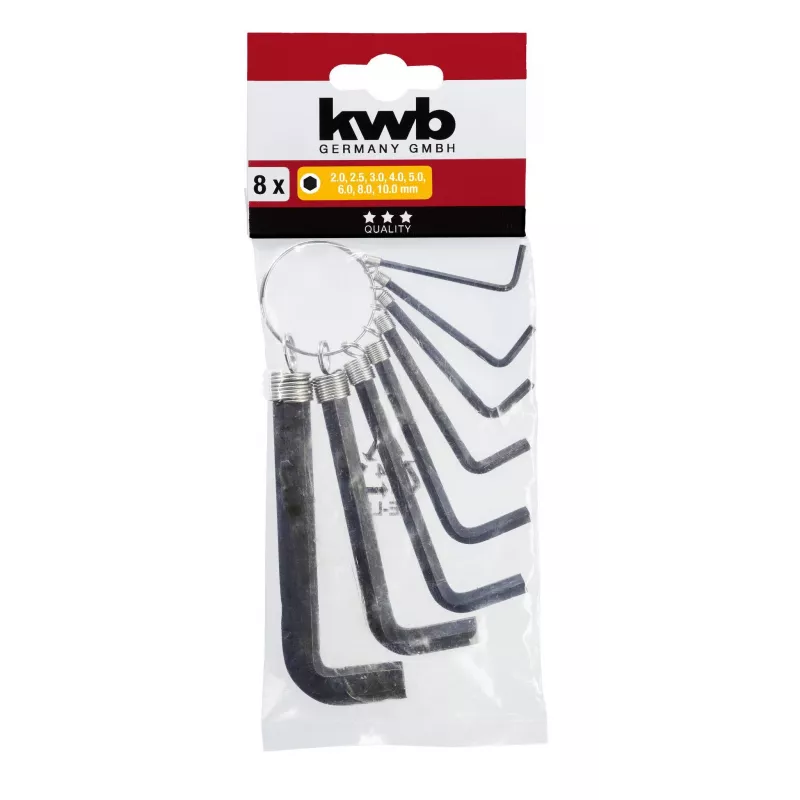 kwb 8 gab. sešstūru atslēgu komplekts, metriskais, hromēta vanādija tērauds, L-veida, izmēri 2-10 mm 147388