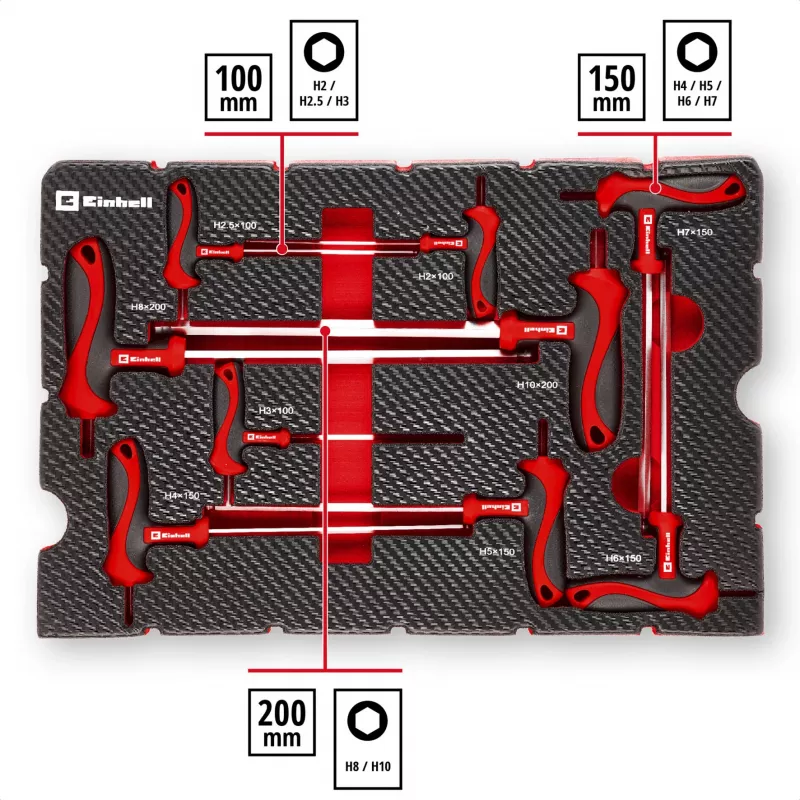Einhell 370526 9 daļu ieliktņu komplekts E-Case koferim, sarkans/melns