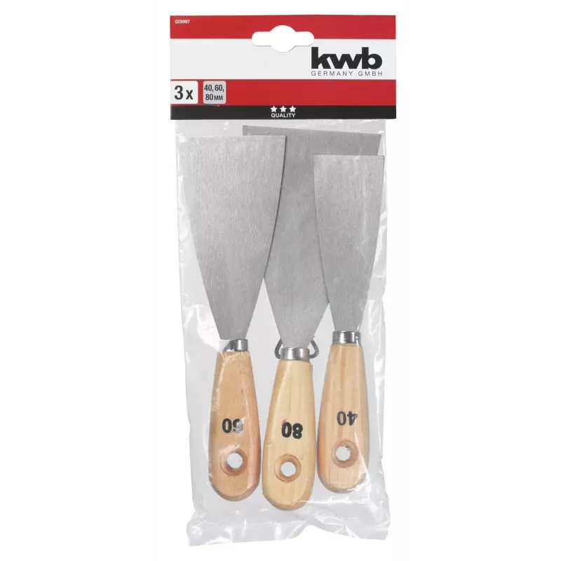 kwb 029997 lāpstiņu komplekts, 4 gab., nerūsējošais tērauds, elastīgi asmeņi 30–100 mm