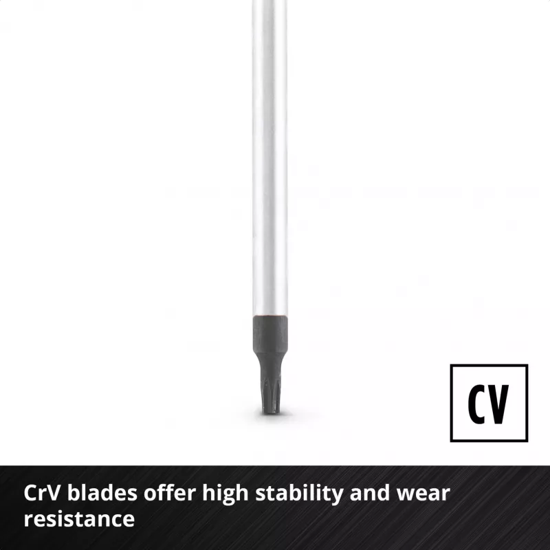 Einhell Universal Torx skrūvgriežu komplekts T10-T30, 5 gab., magnētiski uzgaļi, hroma vanādija tērauds, ergonomiski divu materiālu rokturi, darbnīcai un DIY 370537