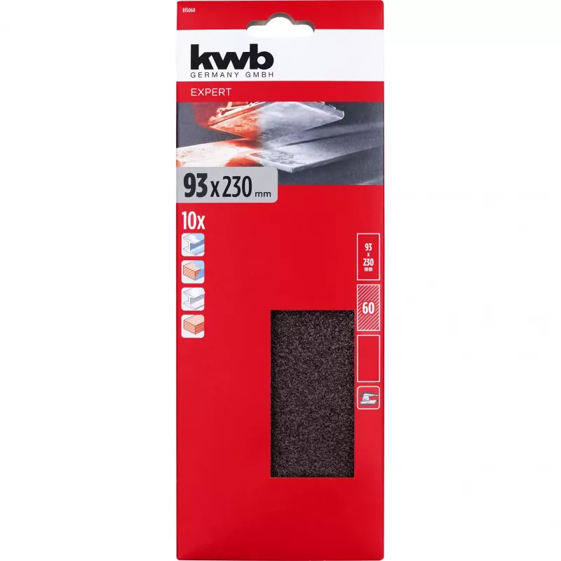 KWB 815060 slīpēšanas loksnes, 60. graudainība, 230 mm x 93 mm, 10 gabali