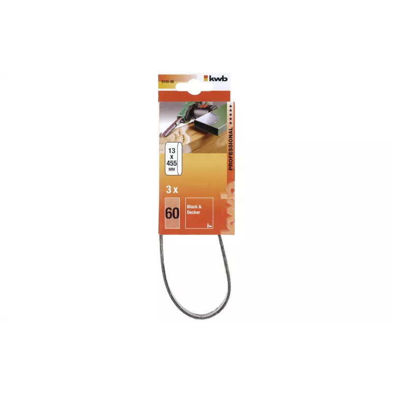 kwb 910506 slīpēšanas lentu komplekts, graudainība 60, 457 mm x 13 mm, 3 gabali