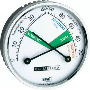 TFA Dostmann 452024 analogais termo-higrometrs, balts/sudraba, sienas vai galda novietojums, -15 līdz +55°C, 0-100% RH