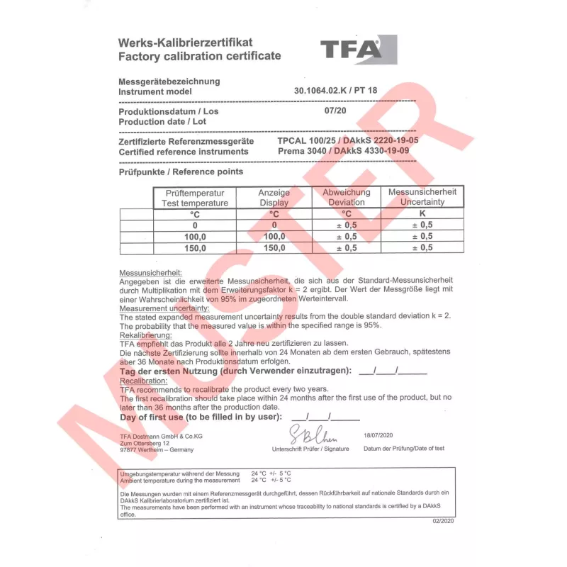 TFA Dostmann 30.1064.02.K rokas termometrs balts °F/°C -40 līdz 250°C ar iebūvētu displeju