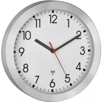 TFA Dostmann 60.3546.02 Radiovadības sienas pulkstenis 25 cm, suku alumīnijs