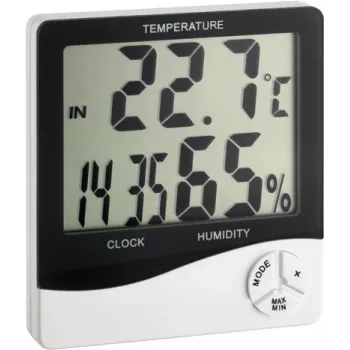 TFA Dostmann WS 5031 termo-higrometrs ar pulksteni, melns/balts 30-5031