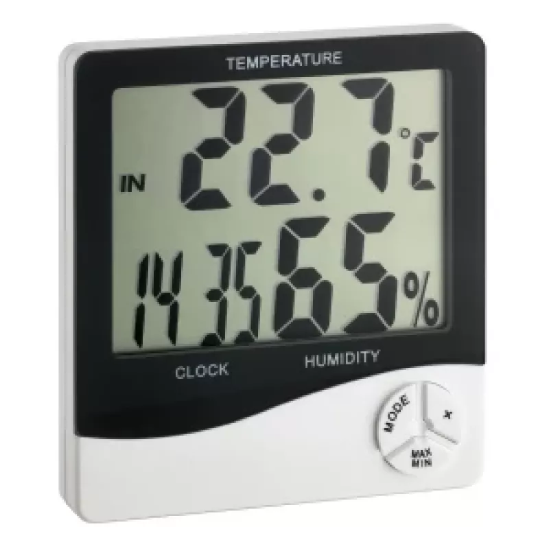 TFA Dostmann WS 5031 termo-higrometrs ar pulksteni, melns/balts 30-5031