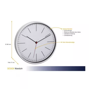 TFA Dostmann 60.3049.02 apaļš balts kvarca sienas pulkstenis