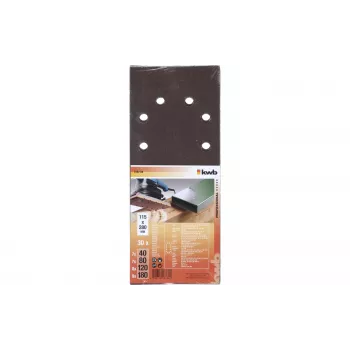 KWB 818788 Slīppapīra loksnes ar dažādu graudainību P60 P80 P120 P180 280x115 mm, 30 gab.