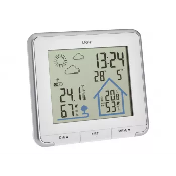 TFA Dostmann LIFE bezvadu meteoroloģiskā stacija ar 12-24 h prognozi, krāsainu LCD, iekštelpu/āra temperatūru un mitrumu, DCF-77 pulksteni, sala trauksmi, 1 sensors iekļauts – melna 35.1153.02