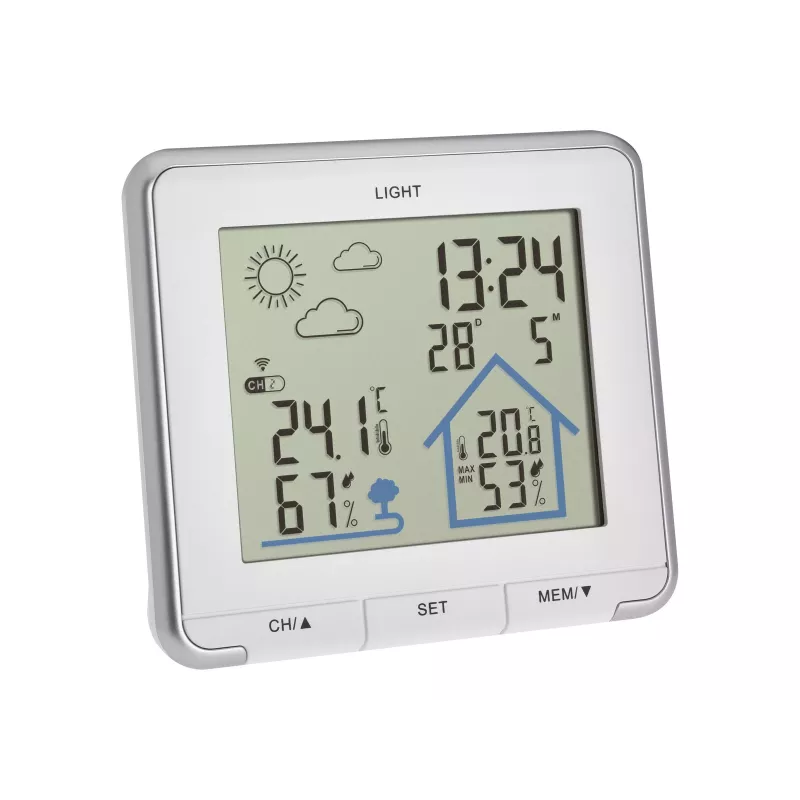 TFA Dostmann LIFE bezvadu meteoroloģiskā stacija ar 12-24 h prognozi, krāsainu LCD, iekštelpu/āra temperatūru un mitrumu, DCF-77 pulksteni, sala trauksmi, 1 sensors iekļauts – melna 35.1153.02