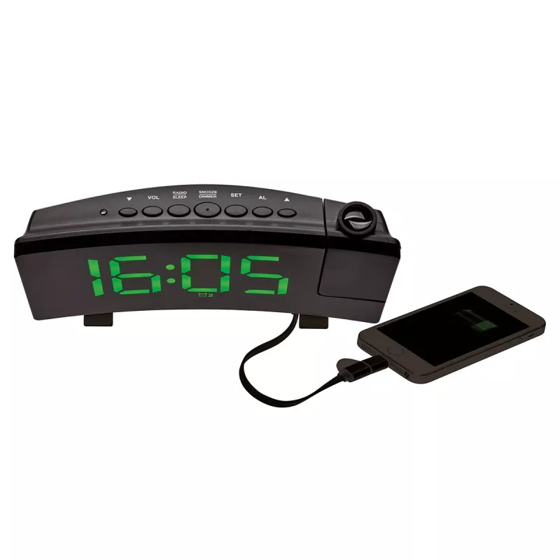 TFA Dostmann radio projekcijas modinātājpulkstenis ar USB uzlādes funkciju - digitālais modinātājpulkstenis - taisnstūrveida - melns - plastmasa - laiks - LED (60.5015.04)