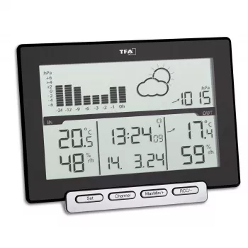 TFA Meteo Sens 35.1139.01 bezvadu laikapstākļu stacija ar 12-24 stundu prognozi, mēness fāzi un āra sensoru