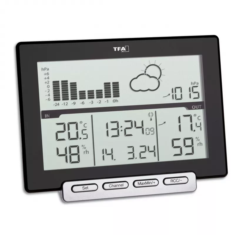 TFA Meteo Sens 35.1139.01 bezvadu laikapstākļu stacija ar 12-24 stundu prognozi, mēness fāzi un āra sensoru