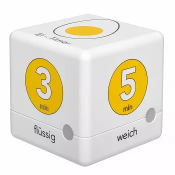 TFA Dostmann Cube Timer digitālais virtuves taimeris, balts/dzeltens, atskaites un uzskaites režīms, 99 min 59 sek, LCD, skaņas signāls, 2x AAA komplektā 38.2041.07