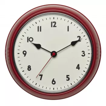 TFA Dostmann 60.3541.05 radio kontrolēts sienas pulkstenis, apaļš, sarkans metāla rāmis, stikla pārsegs, 240 mm diametrs