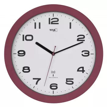TFA Dostmann 60.3554.05 radio kontrolēts sienas pulkstenis, sarkans, 320 mm diametrā