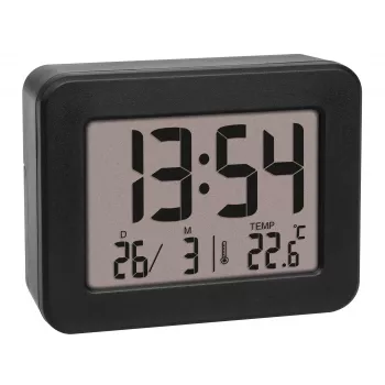 TFA 60.2044.01 kvarca modinātāja pulkstenis, melns