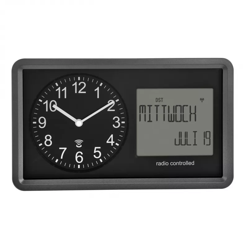 TFA Dostmann 60.3552.01 radio kontrolēti vadāms sienas pulkstenis, melns