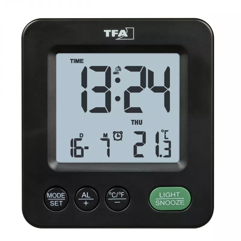 TFA Dostmann 60.2567.01 radio kontrolēts modinātājpulkstenis, melns