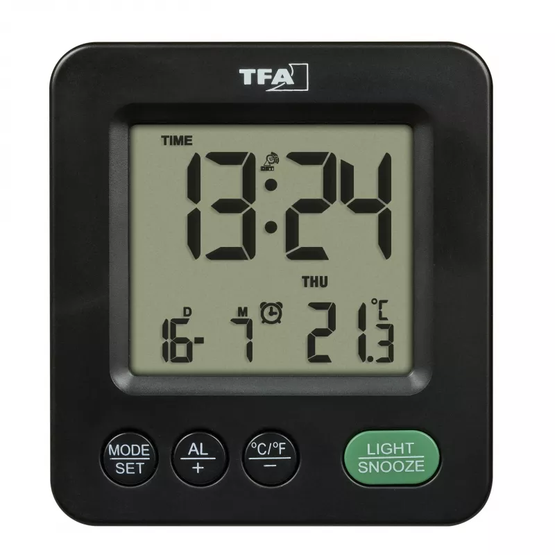 TFA Dostmann 60.2567.01 radio kontrolēts modinātājpulkstenis, melns