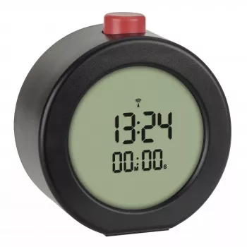 TFA Dostmann 60.2569.01 radio vadības modinātājs, melns/sarkans, liels displejs, pieaugošs signāls, atlikšana, atpakaļskaitīšanas taimeris, iekštelpu temperatūra