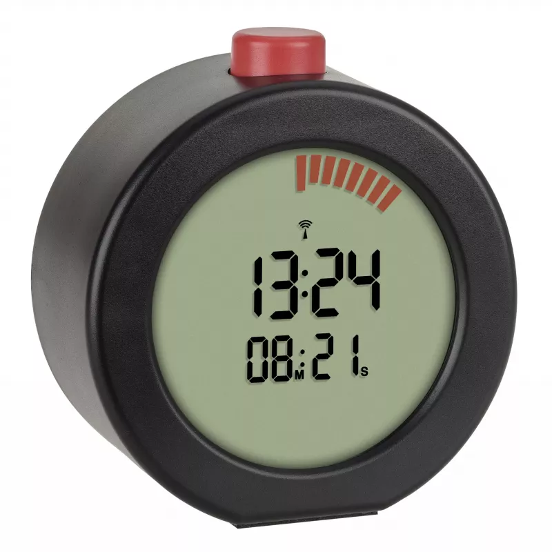 TFA Dostmann 60.2569.01 radio vadības modinātājs, melns/sarkans, liels displejs, pieaugošs signāls, atlikšana, atpakaļskaitīšanas taimeris, iekštelpu temperatūra